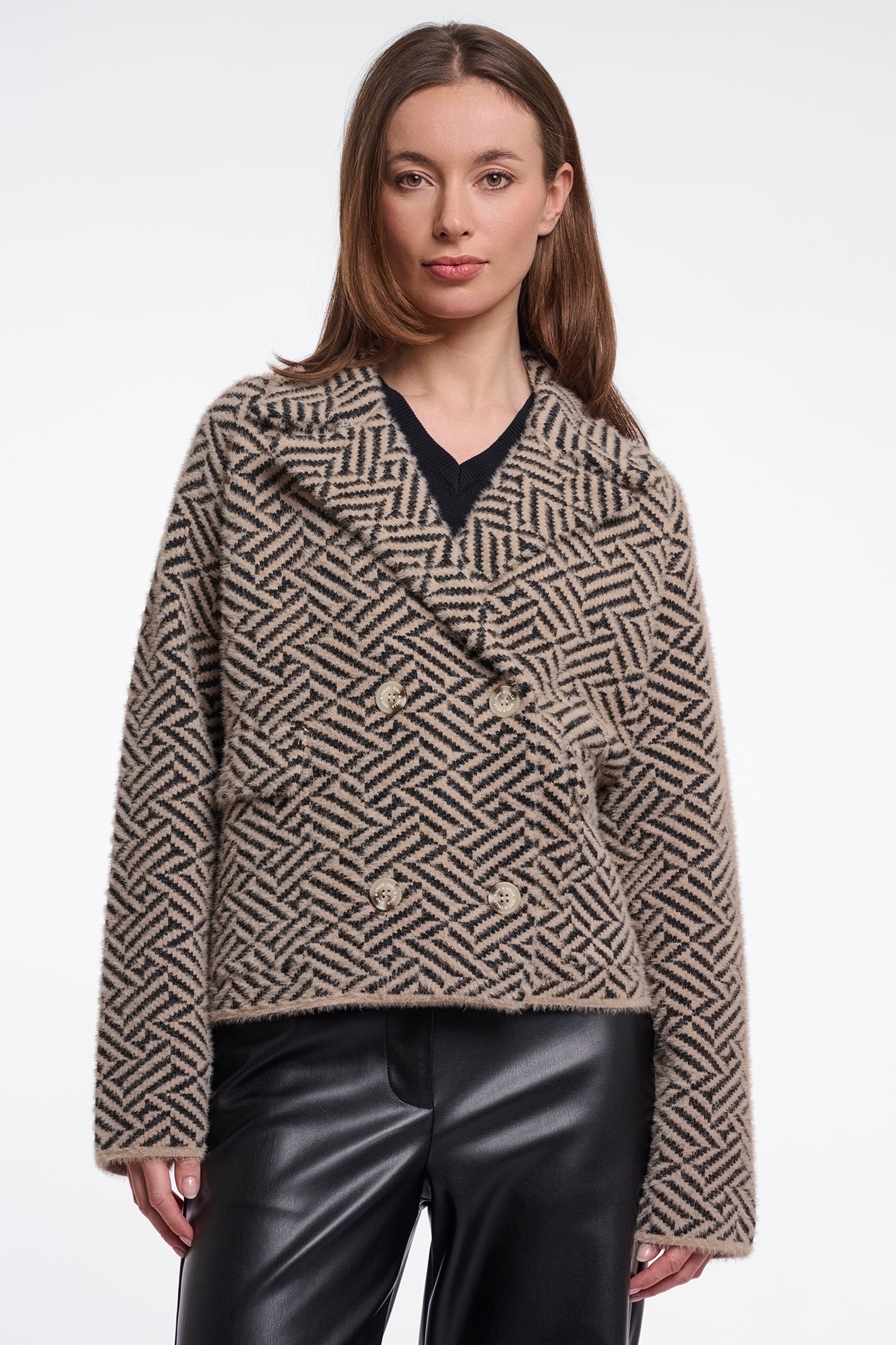 Rino and Pelle Katinka sand graphic knitted jacket at OSO Boutique