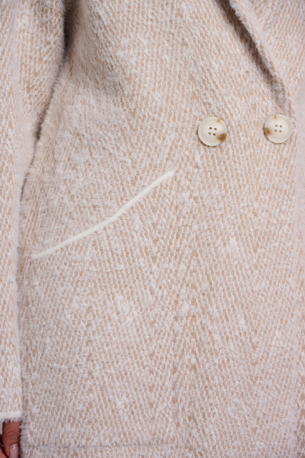 Rino and Pelle Madina beige herringbone long coat at OSO Boutique