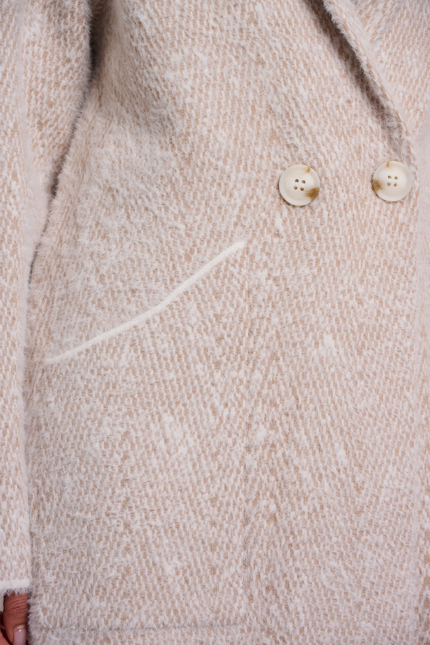 Rino and Pelle Madina beige herringbone long coat at OSO Boutique