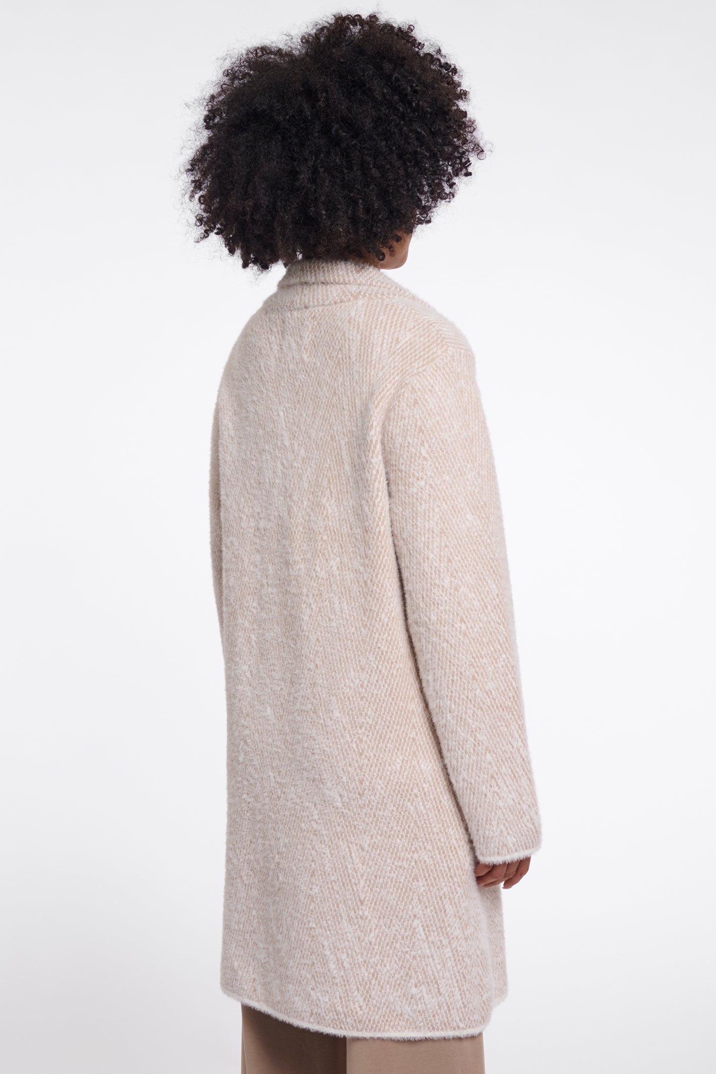 Rino and Pelle Madina beige herringbone long coat at OSO Boutique