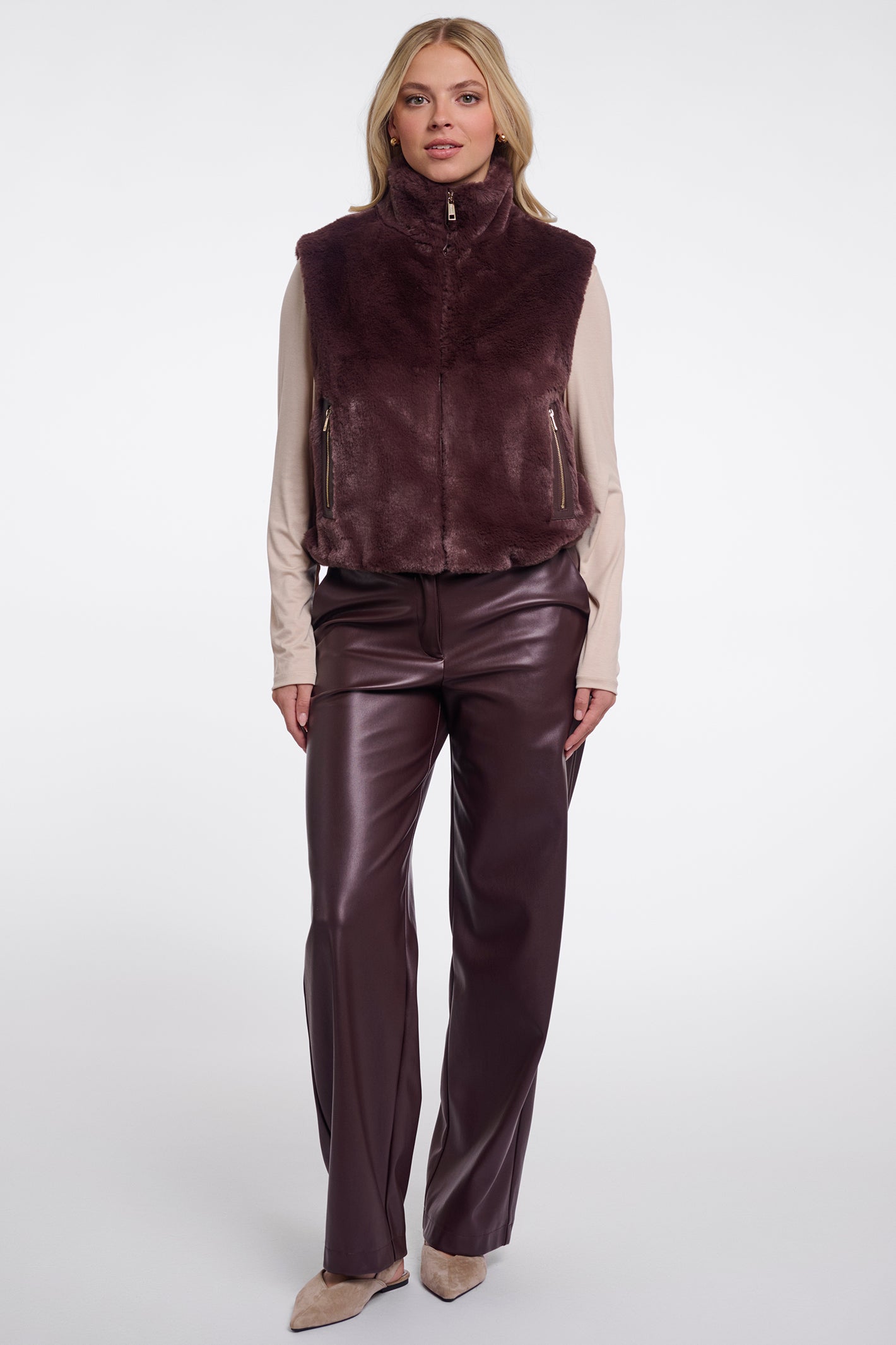 Rino and Pelle Nikki chocolate bean faux fur waistcoat at OSO Boutique