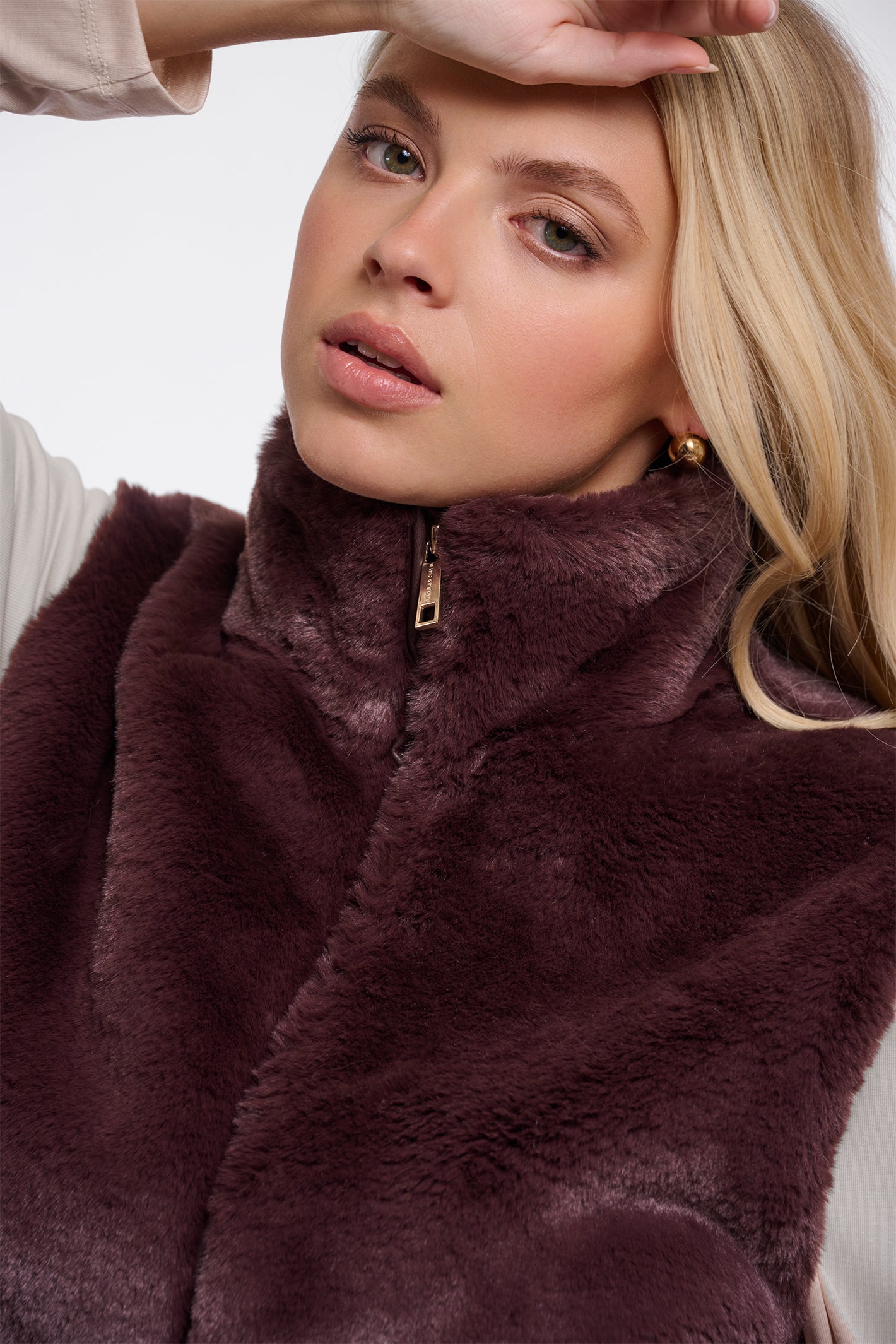 Rino and Pelle Nikki chocolate bean faux fur waistcoat at OSO Boutique