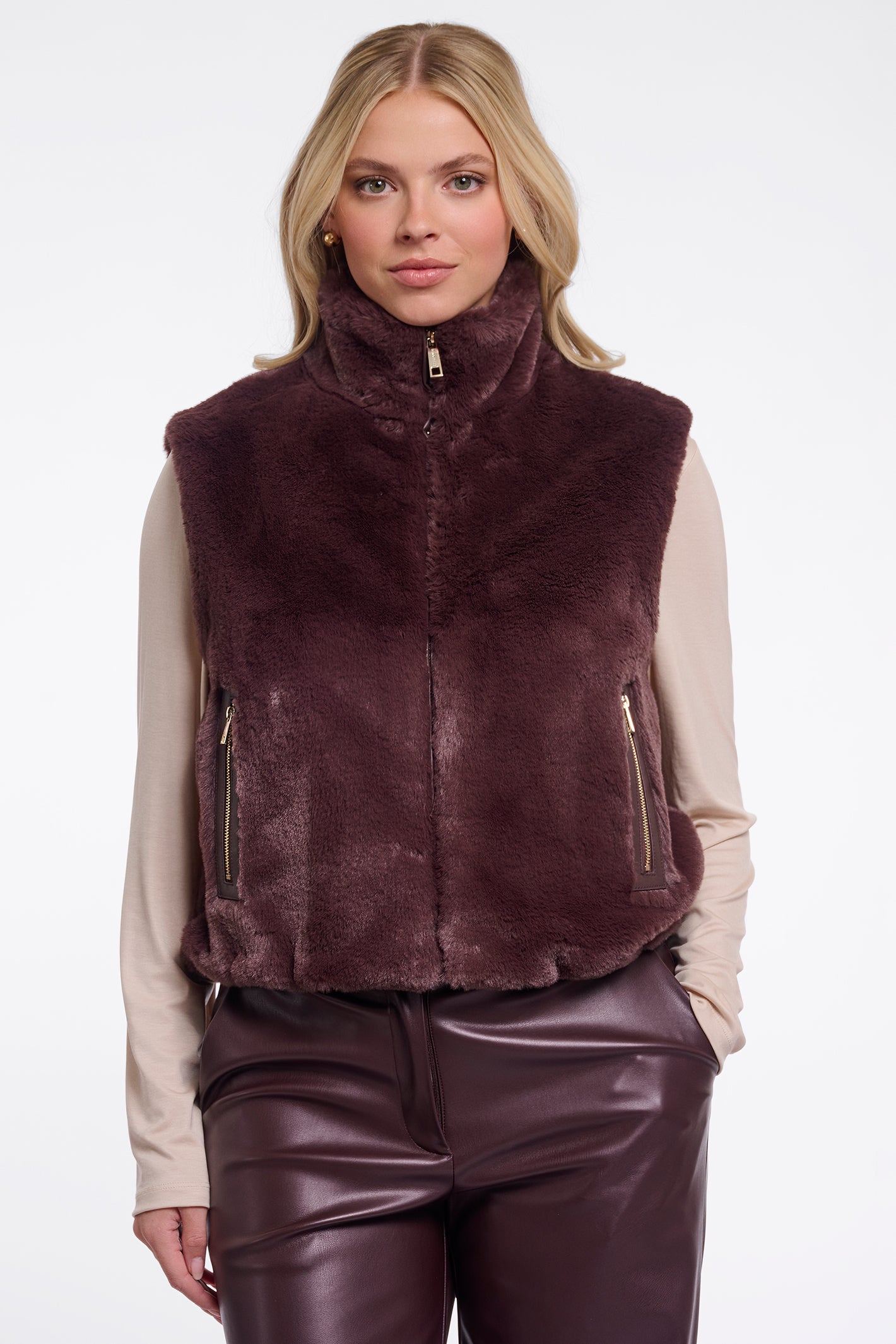Rino and Pelle Nikki chocolate bean faux fur waistcoat at OSO Boutique