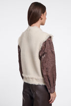 Rino & Pelle Vita Birch Stone Beige Fringe Detail Waistcoat Cardigan, back view