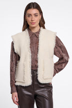 Rino & Pelle Vita Birch Stone Beige Fringe Detail Waistcoat Cardigan, front view