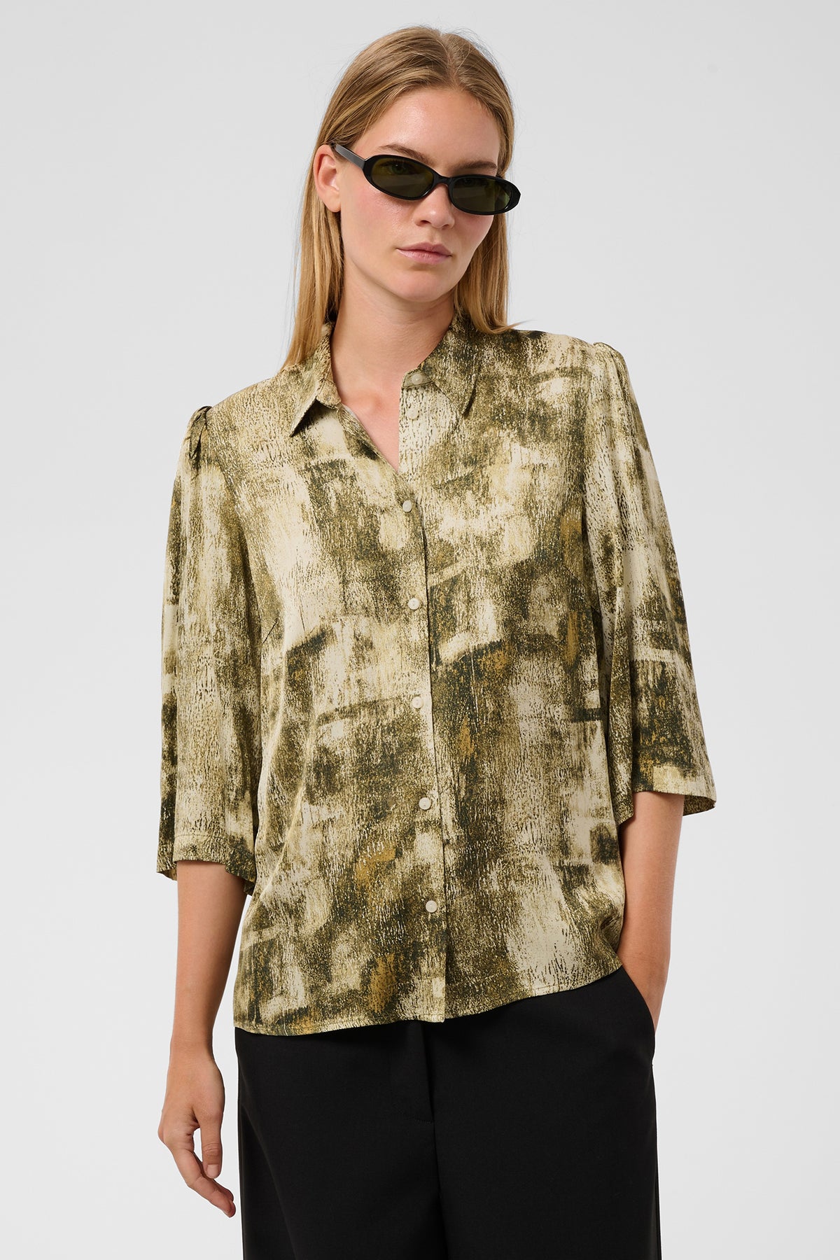 Soaked SLClero Fennel Seed Shadow Print Green Short Sleeve Shirt 30409030-305268, front view