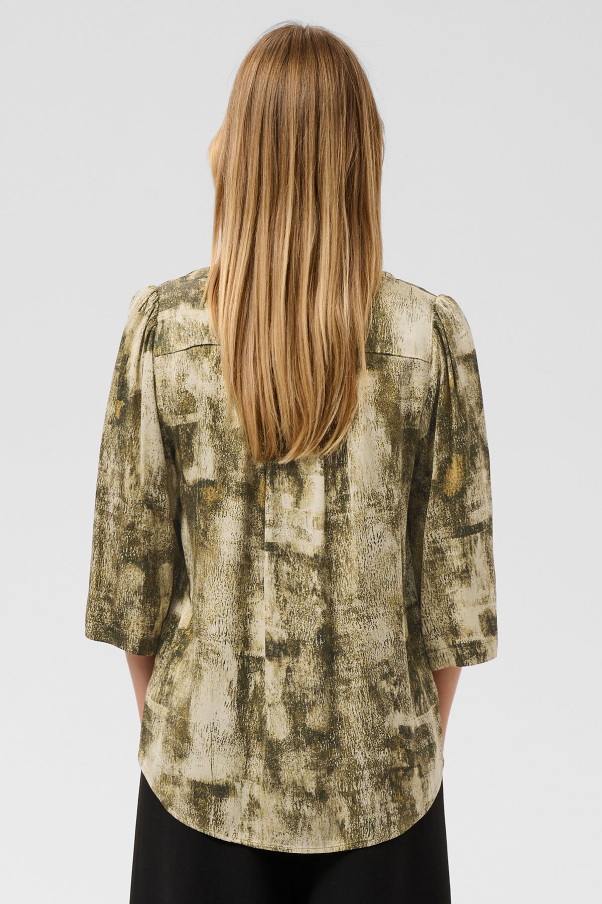 Soaked SLClero Fennel Seed Shadow Print Green Short Sleeve Shirt 30409030-305268, back view close up