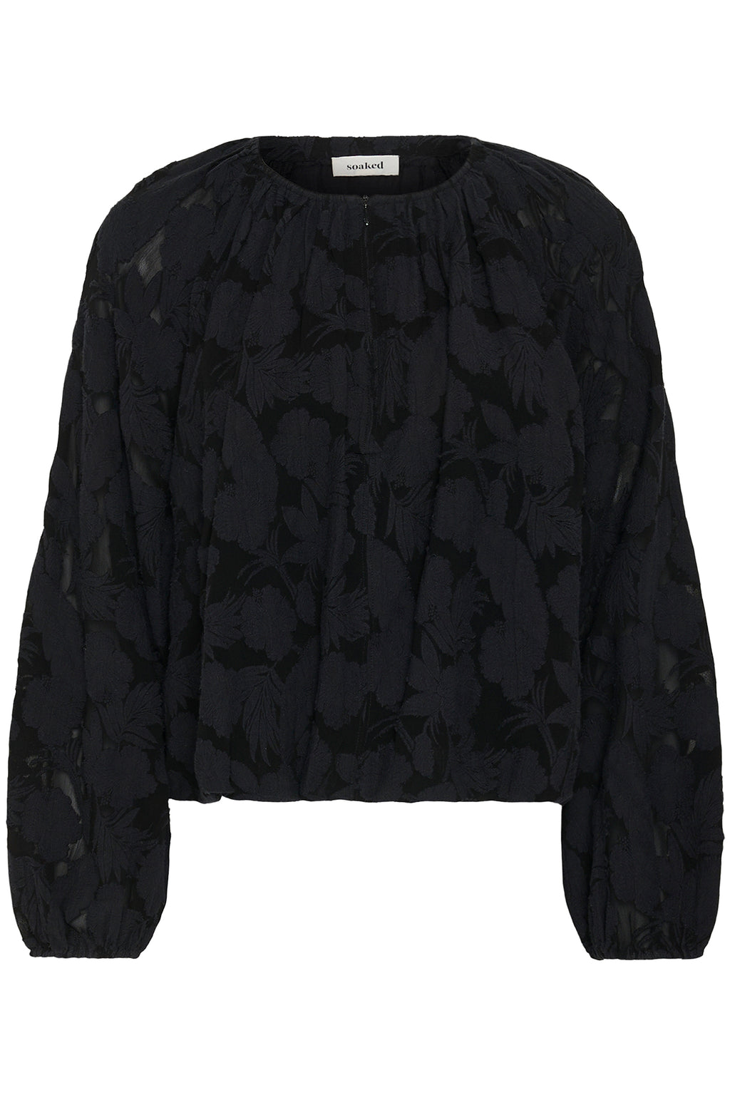 Soaked SLFelina Black Gathered Blouse 30409557-194008, front packshot
