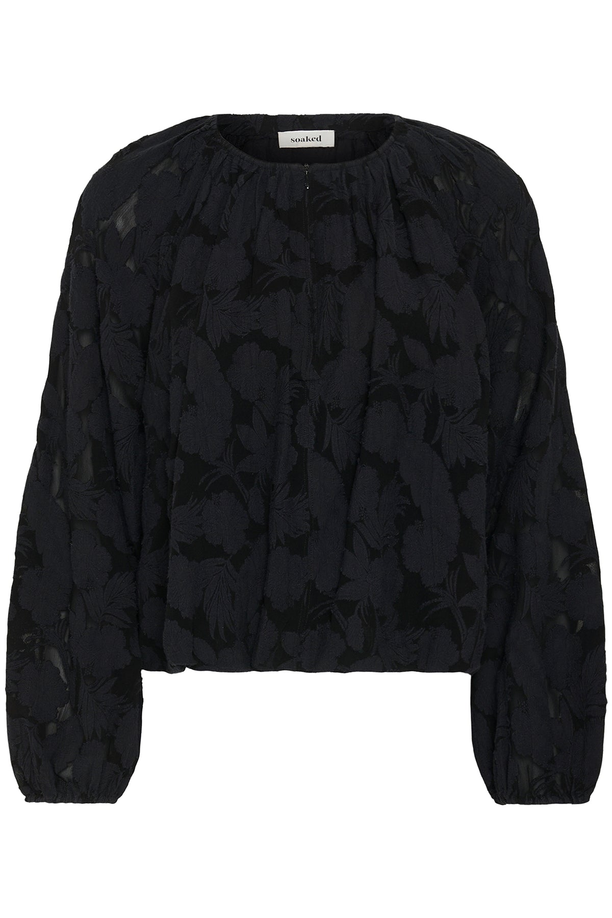 Soaked SLFelina Black Gathered Blouse 30409557-194008, front packshot