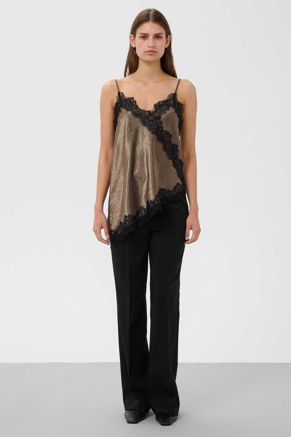 Soaked SLIrianne Morel Brown Lace Camisole Top 30409418-190808, full length front view