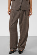 Soaked SLKango Ganache Herringbone Brown Trousers 30409492-305270, front view