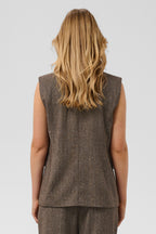 Soaked SLKango Ganache Herringbone Brown Waistcoat 30409490-305270, back view close up