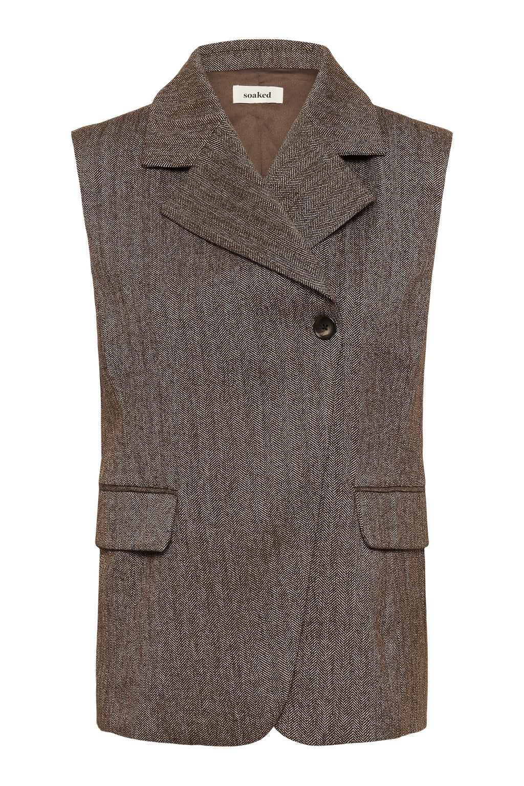 Soaked SLKango Ganache Herringbone Brown Waistcoat 30409490-305270, front packshot