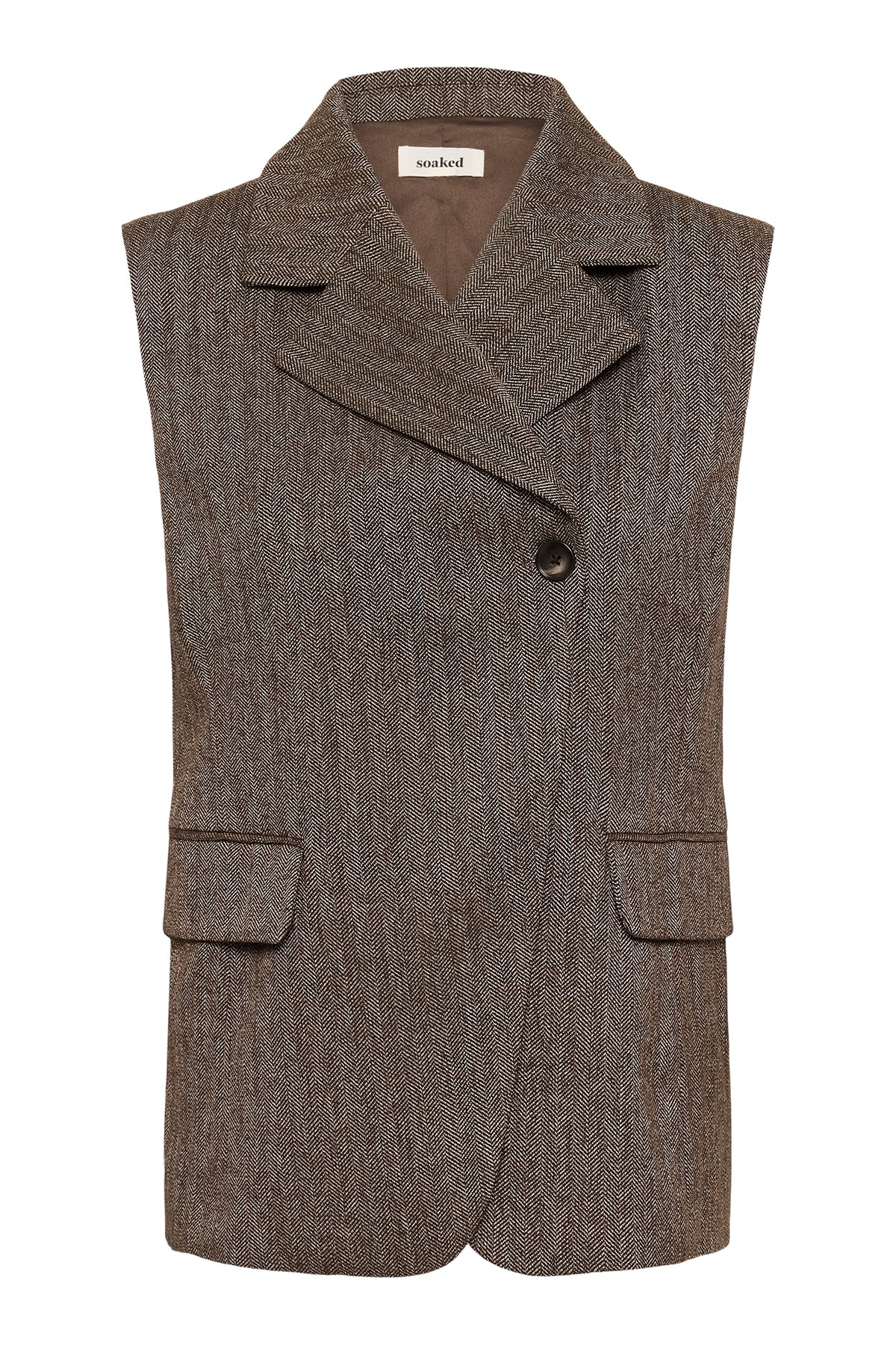 Soaked SLKango Ganache Herringbone Brown Waistcoat 30409490-305270, front packshot
