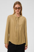 Soaked SLNadeya Fennel Seed Beige Tie Neck Long Sleeve Blouse 30409562-170929, front view