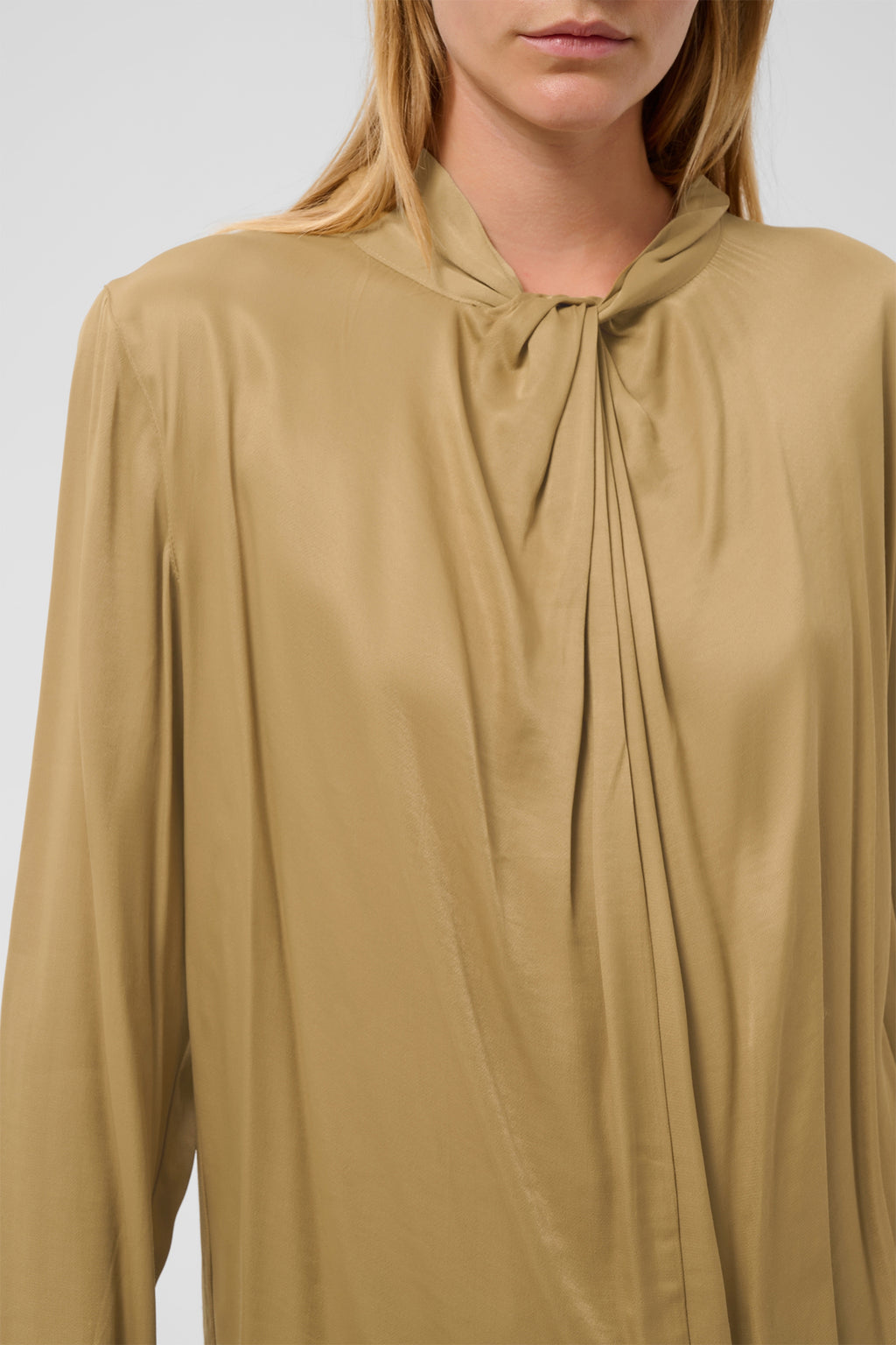 Soaked SLNadeya Fennel Seed Beige Tie Neck Long Sleeve Blouse 30409562-170929, detail view