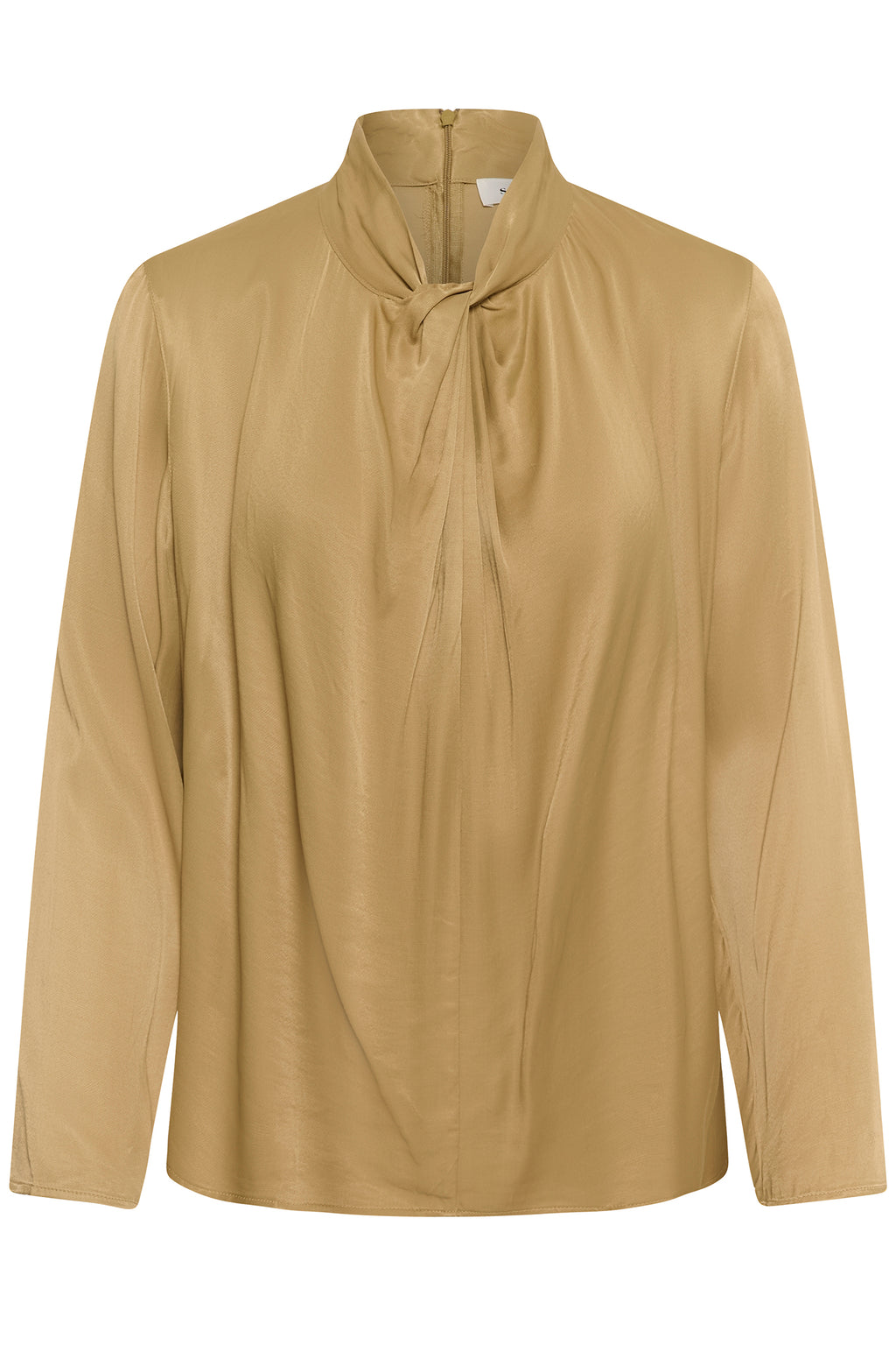 Soaked SLNadeya Fennel Seed Beige Tie Neck Long Sleeve Blouse 30409562-170929, front packshot