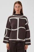 Soaked SLSorea Winetasting Melange Monogram Brown Funnel Neck Pullover Jumper 30408778-305527, front view