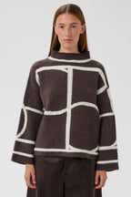 Soaked SLSorea Winetasting Melange Monogram Brown Funnel Neck Pullover Jumper 30408778-305527, front view