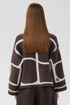 Soaked SLSorea Winetasting Melange Monogram Brown Funnel Neck Pullover Jumper 30408778-305527, back view close up
