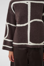 Soaked SLSorea Winetasting Melange Monogram Brown Funnel Neck Pullover Jumper 30408778-305527, detail view