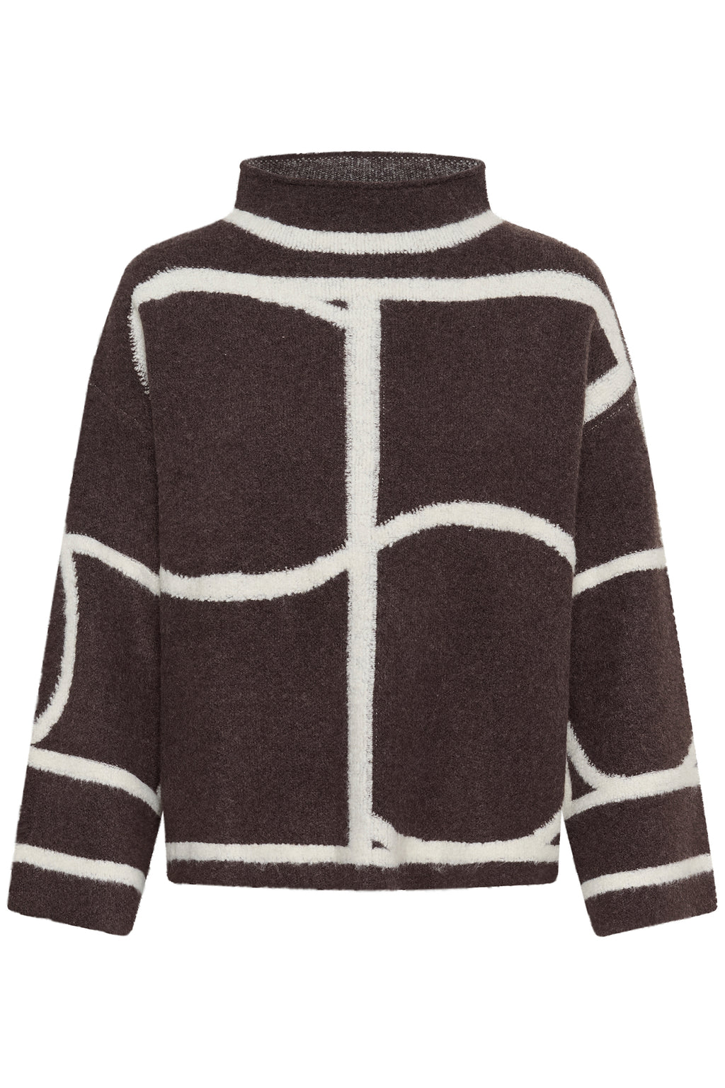 Soaked SLSorea Winetasting Melange Monogram Brown Funnel Neck Pullover Jumper 30408778-305527, front packshot