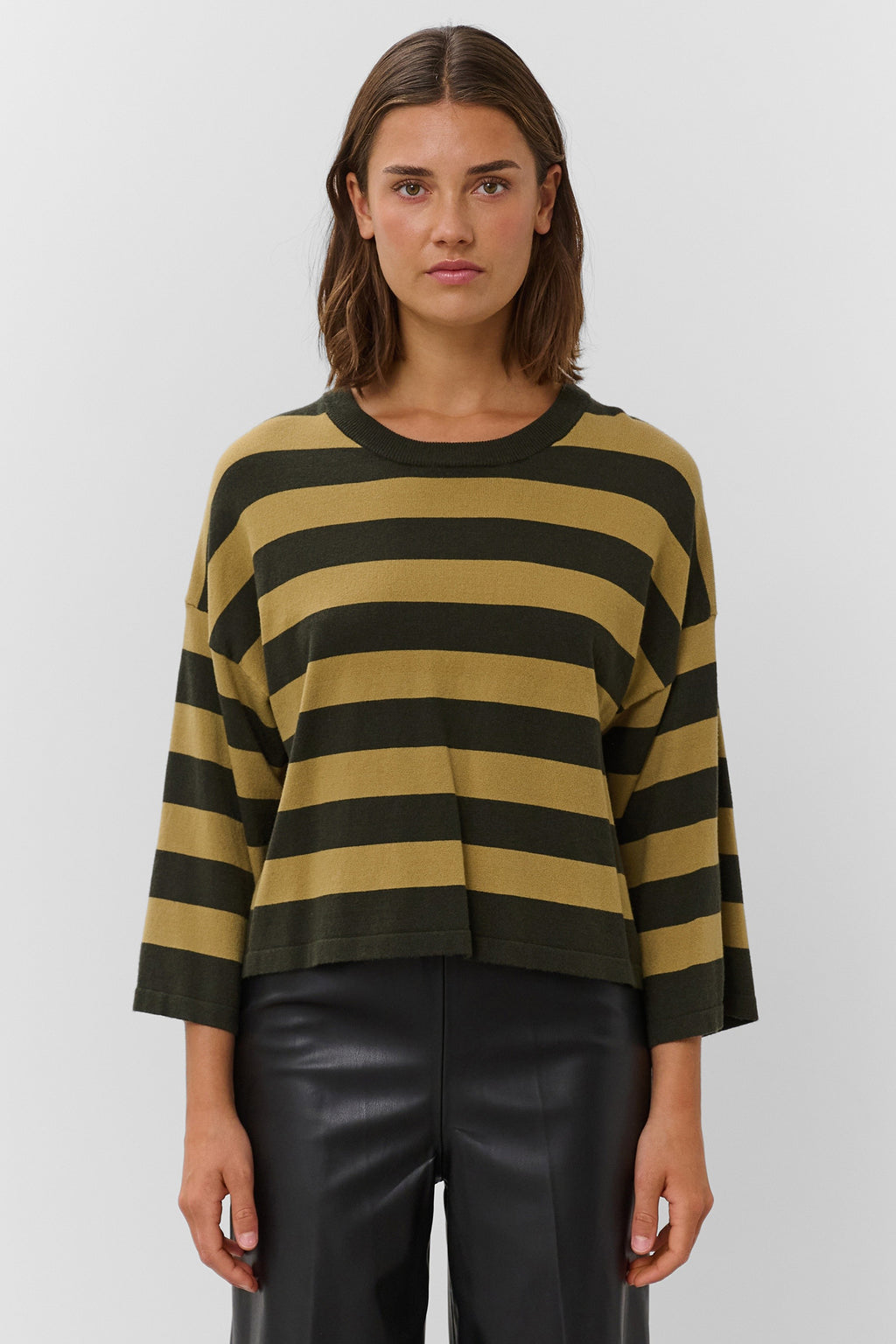 Soaked SLSpina Rosin and Fennel Striped Boxy Cropped Pullover Jumper 30408863-305282, front view