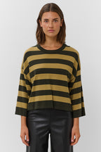 Soaked SLSpina Rosin and Fennel Striped Boxy Cropped Pullover Jumper 30408863-305282, front view