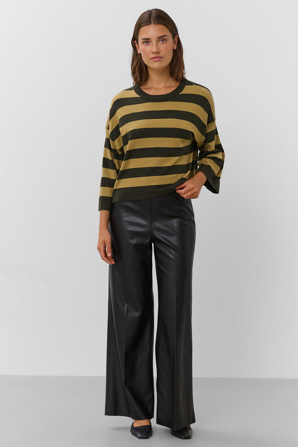 Soaked SLSpina Rosin and Fennel Striped Boxy Cropped Pullover Jumper 30408863-305282, full length front view
