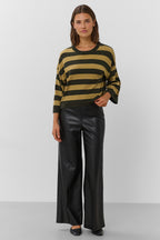 Soaked SLSpina Rosin and Fennel Striped Boxy Cropped Pullover Jumper 30408863-305282, full length front view