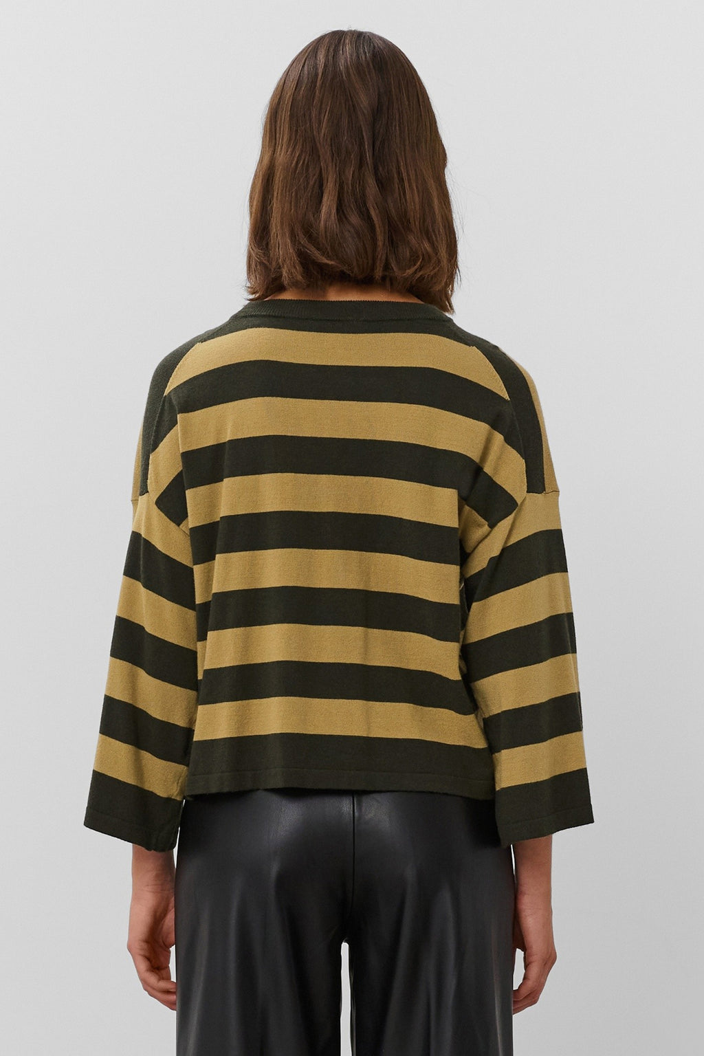 Soaked SLSpina Rosin and Fennel Striped Boxy Cropped Pullover Jumper 30408863-305282, back view close up