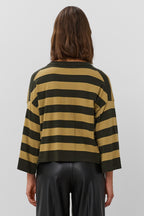 Soaked SLSpina Rosin and Fennel Striped Boxy Cropped Pullover Jumper 30408863-305282, back view close up