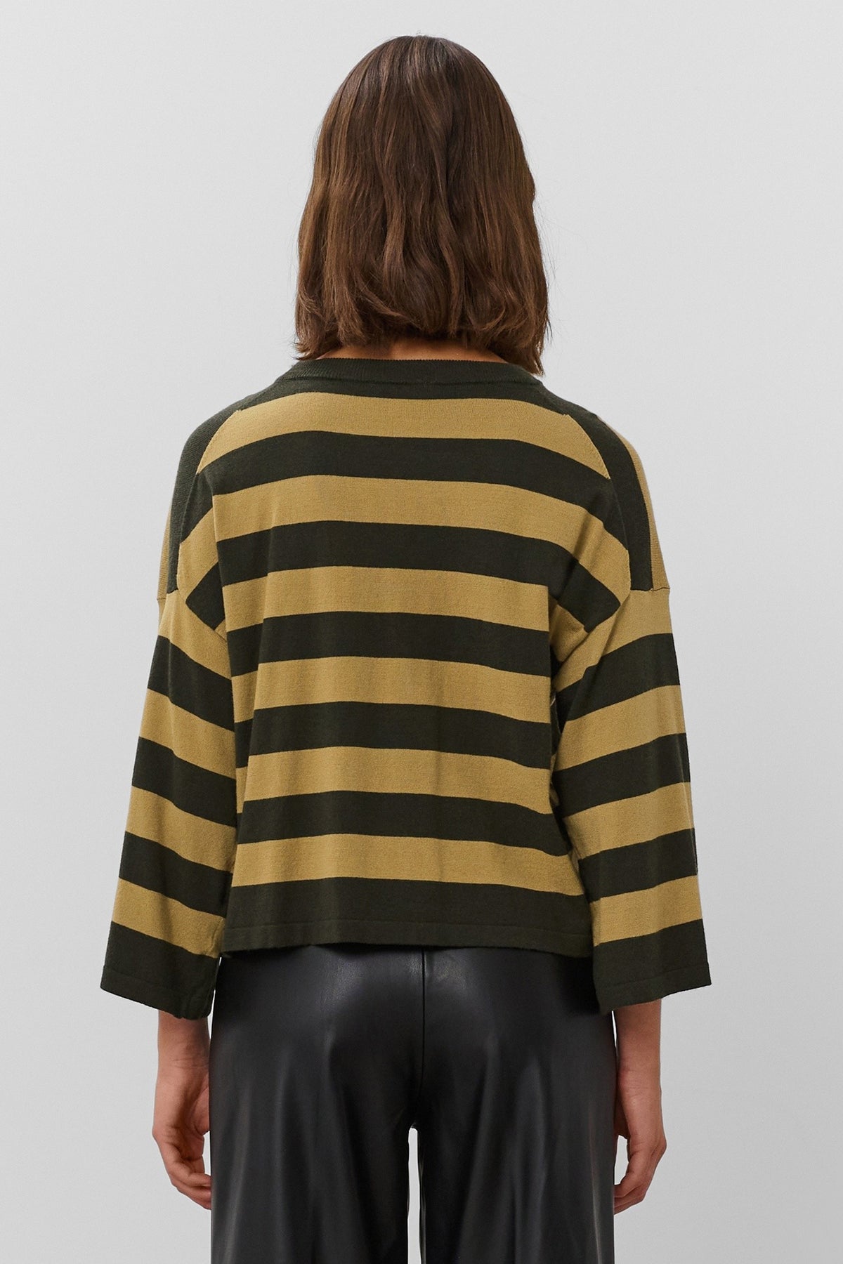 Soaked SLSpina Rosin and Fennel Striped Boxy Cropped Pullover Jumper 30408863-305282, back view close up