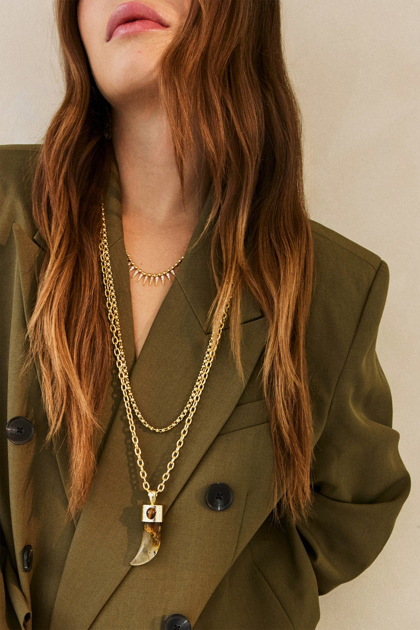 Talis Chains Shark Tooth Gold Plated Pendant Necklace - Watermelon Skin