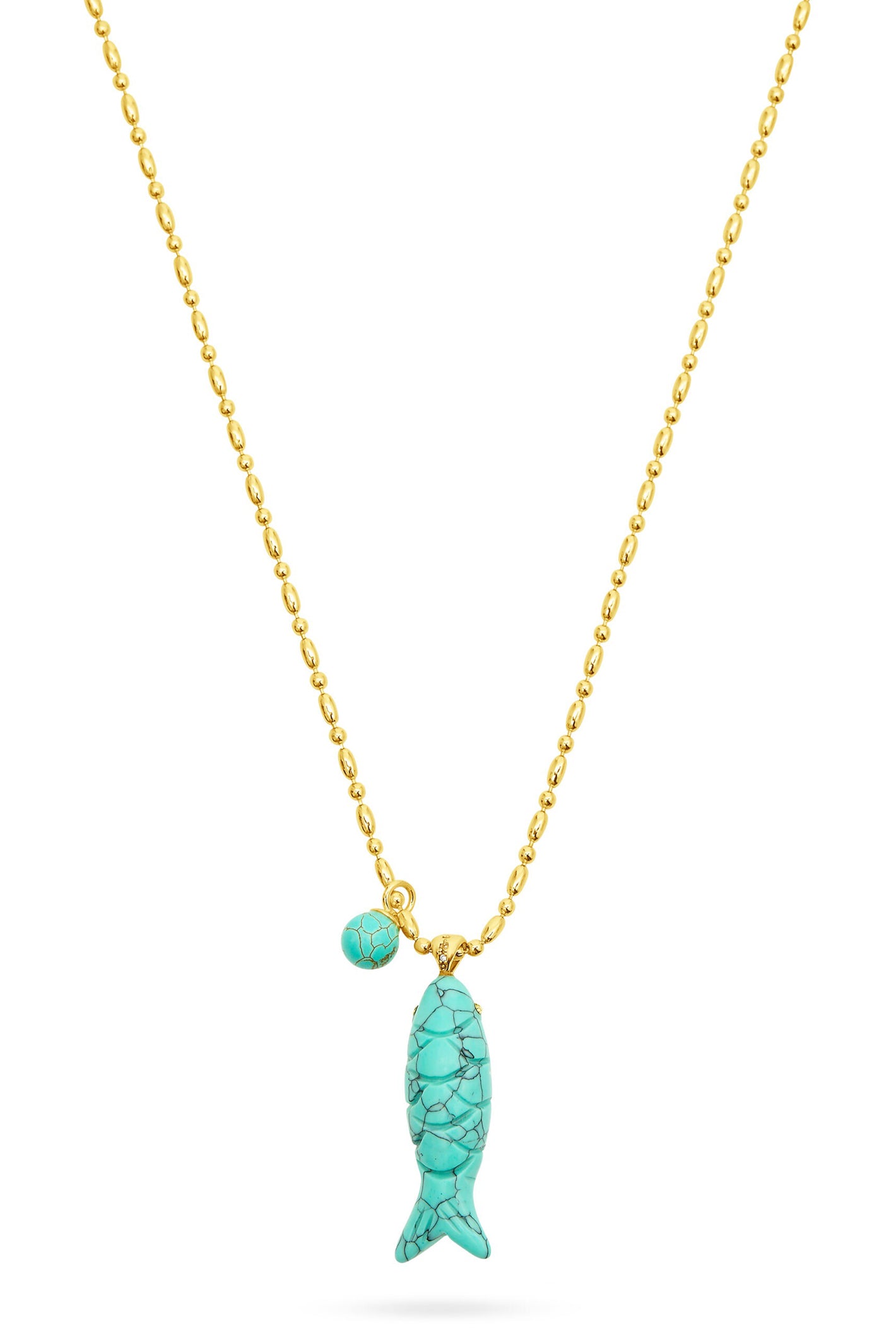 Talis Chains Happy Fish Gold Plated Pendant Necklace - Turquoise