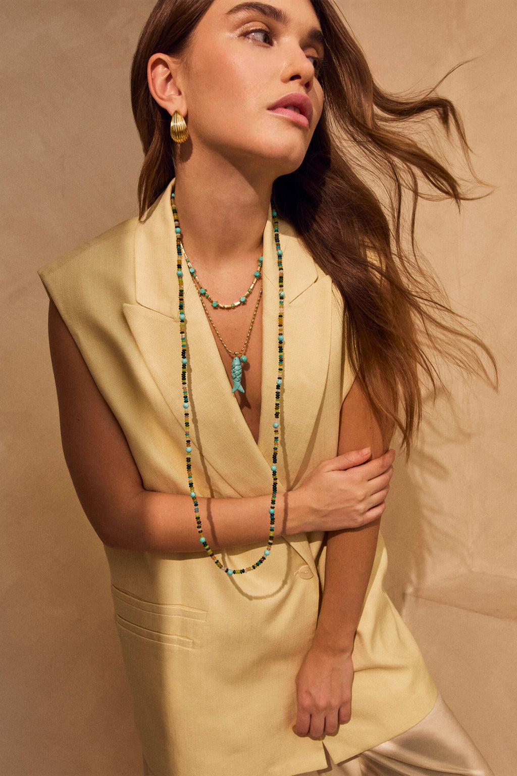 Talis Chains Happy Fish Gold Plated Pendant Necklace - Turquoise
