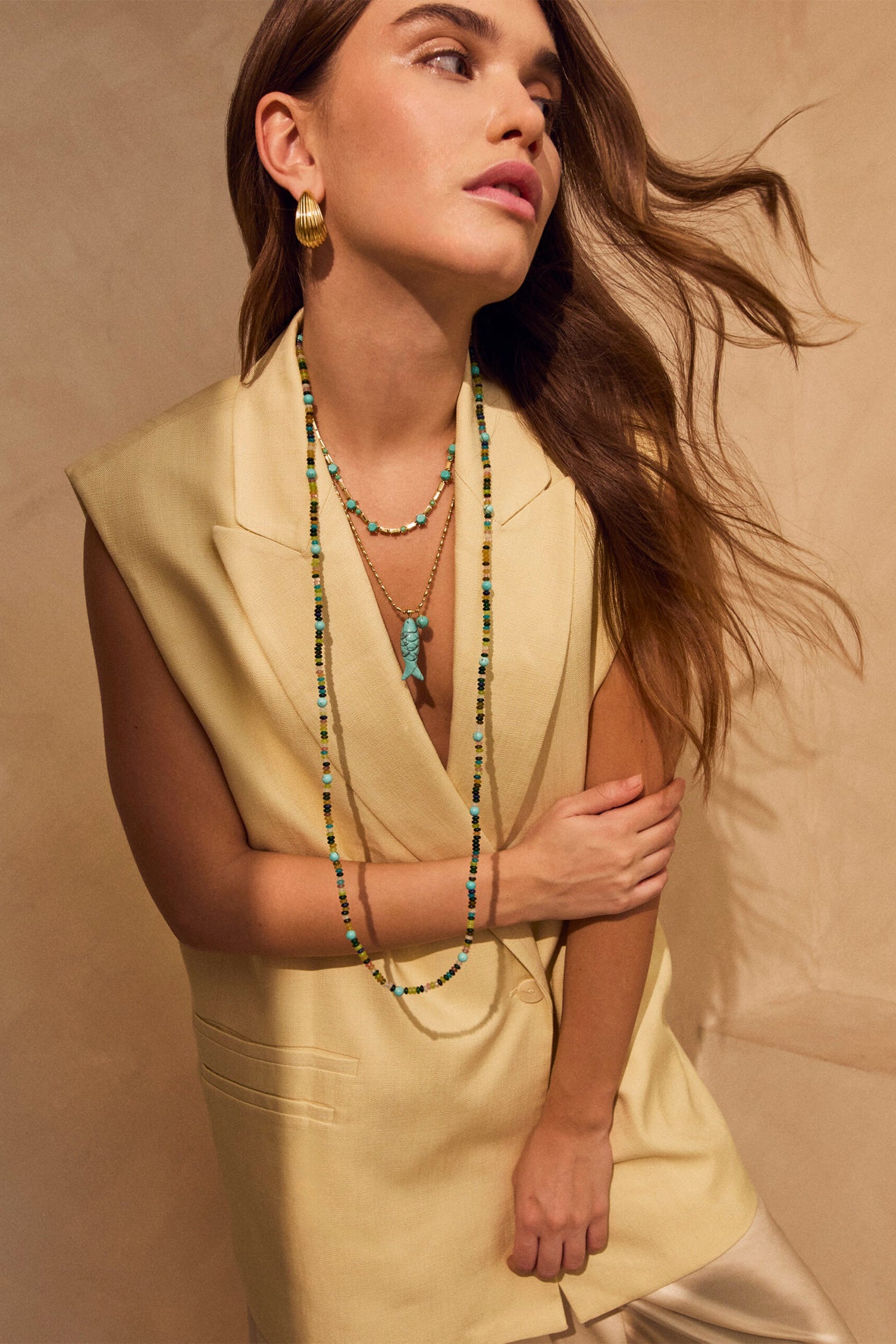 Talis Chains Happy Fish Gold Plated Pendant Necklace - Turquoise
