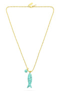 Talis Chains Happy Fish Gold Plated Pendant Necklace - Turquoise