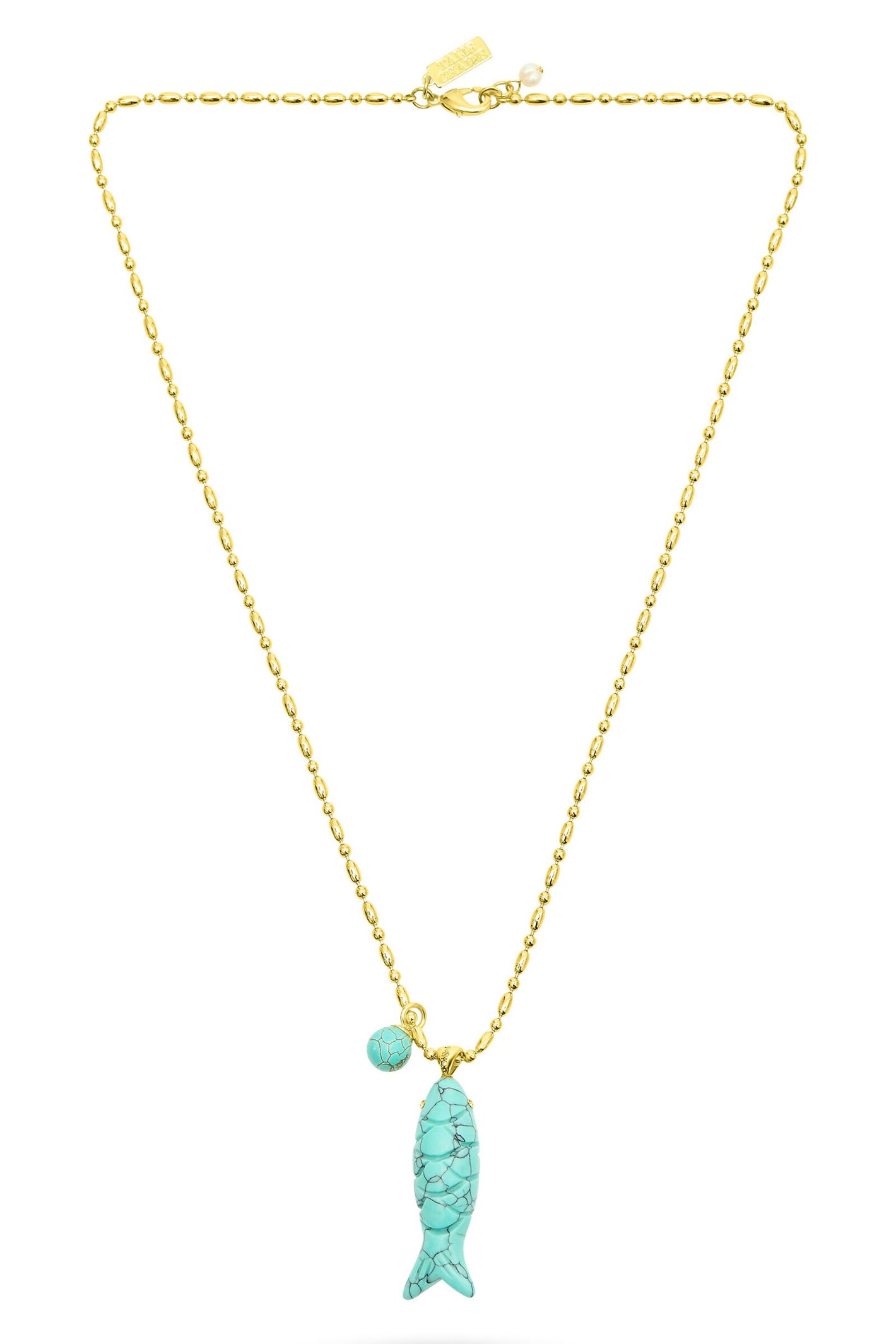Talis Chains Happy Fish Gold Plated Pendant Necklace - Turquoise
