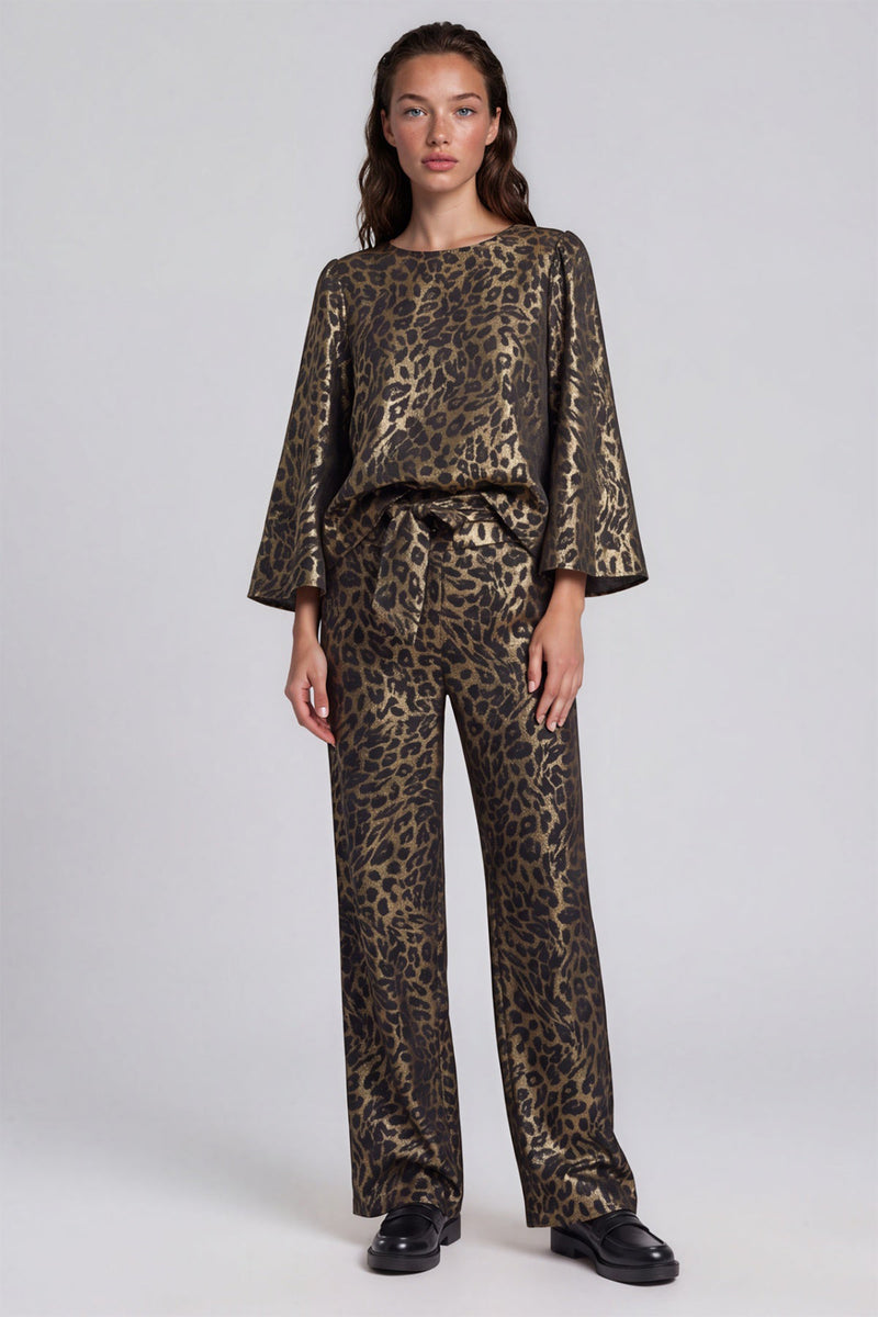 Traffic People Black Leopard Print Top, front view on model