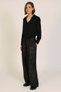 Traffic People Tallulah Black Leopard Print Wide Leg Trousers, front view on model