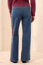 Tribal Audrey Embroidered French Blue Wide Leg Jeans 6339O-5229, back detail view