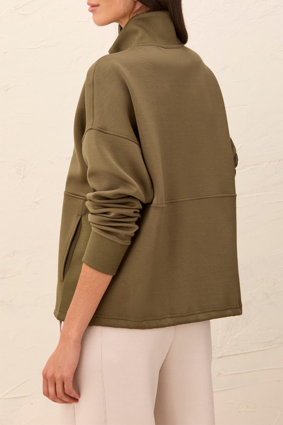 Tribal Basil Green Mock Neck Top 3188O-3390, back view