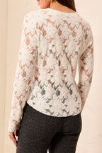 Tribal Cream Button Front Lace Top 6369O-5727, back view