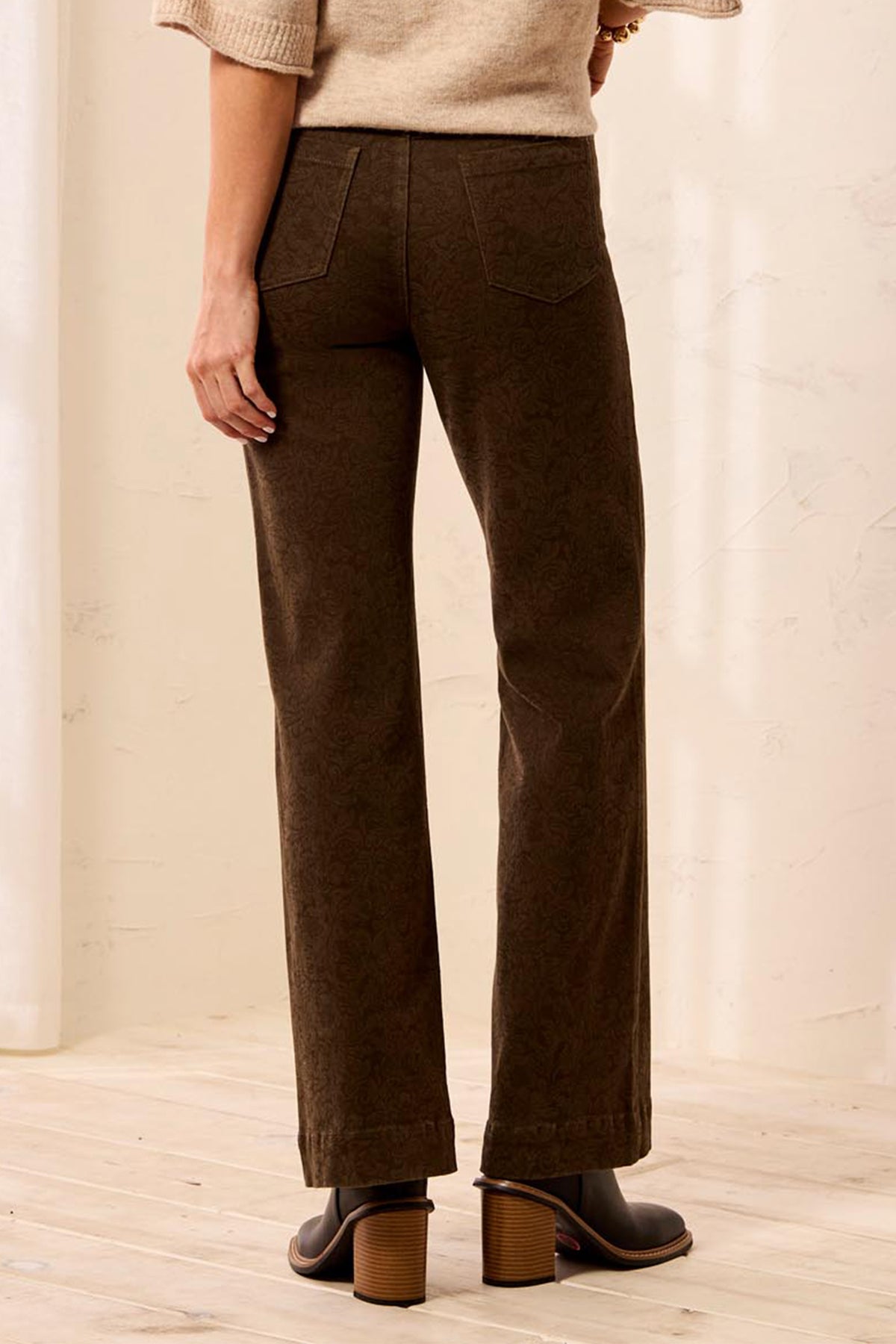 Tribal Dark Basil Green Wide Leg Trousers 3200O-8397, back detail view