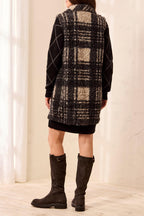 Tribal Fossil Beige Black Long Gilet 3235O-8542, back view