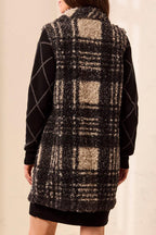 Tribal Fossil Beige Black Long Gilet 3235O-8542, back detail view