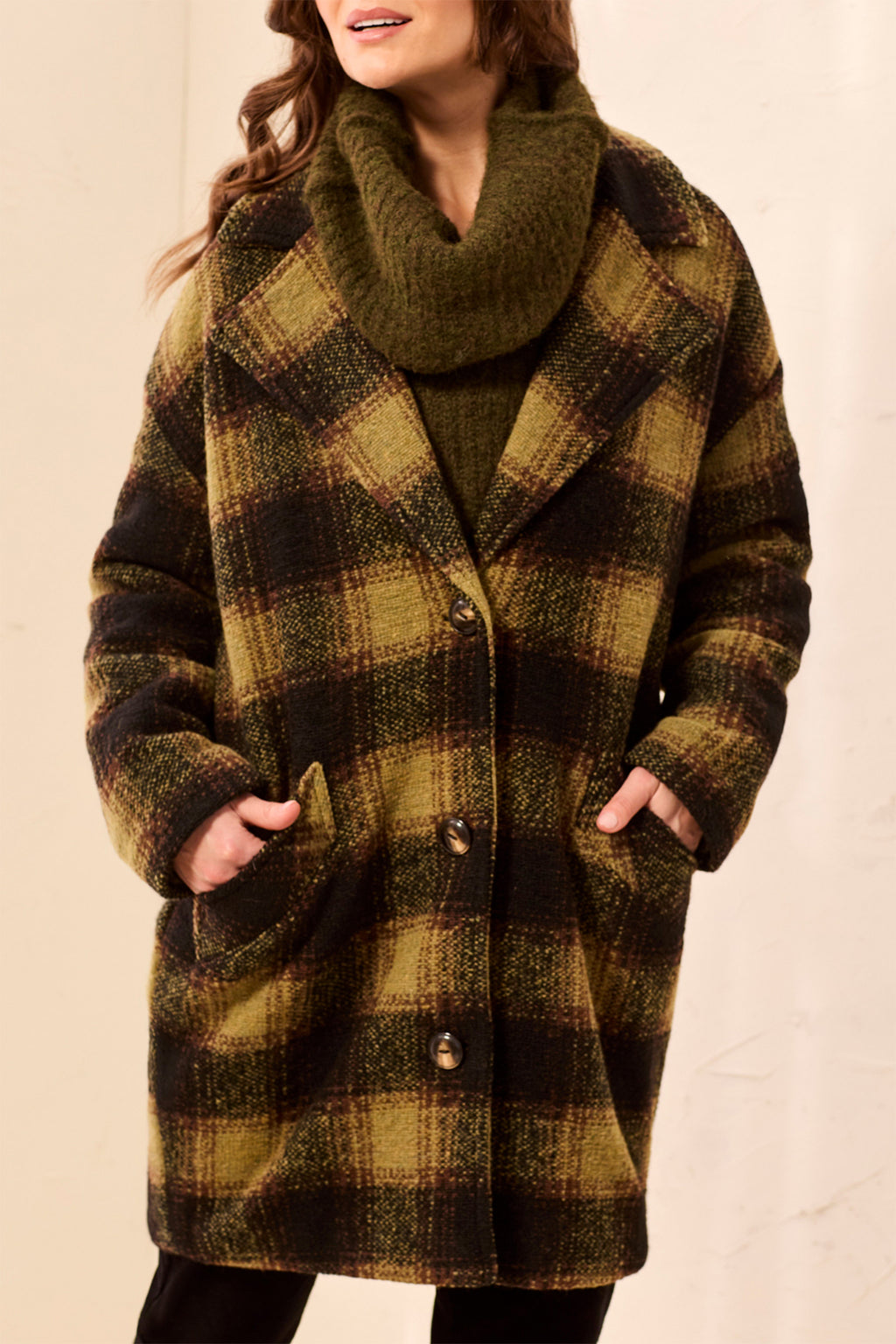 Tribal Saddle Brown Lined Cocoon Coat 6283O-5056, front view