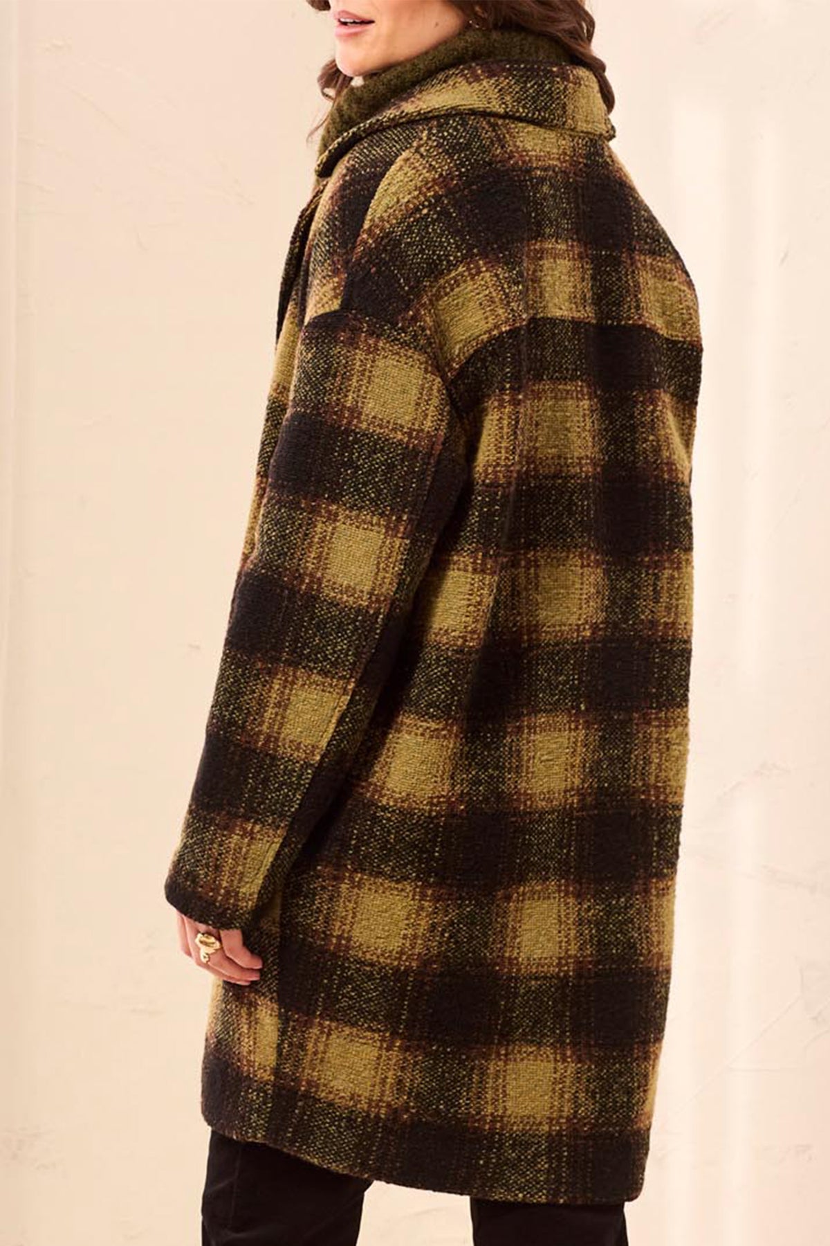 Tribal Saddle Brown Lined Cocoon Coat 6283O-5056, back detail view