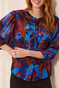 Tribal Sharp Blue Dolman Sleeve Top 5539O-4996, front view